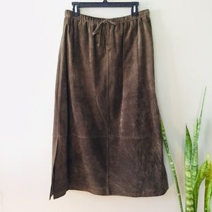 Boho Maxi Skirt Genuine Leather Terry Lewis Green